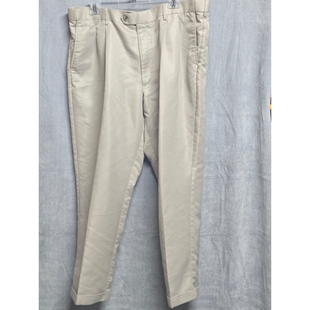 Perry Ellis Portfolio Mens Pleated Dress Pants Khaki Tan Cuffed 40x29 Trousers